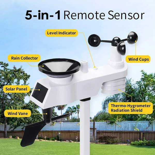 FT0860RF 5-in-1 Wireless Weather Station | Indoor Outdoor Temperature Humidity Wind Rain Monitoring