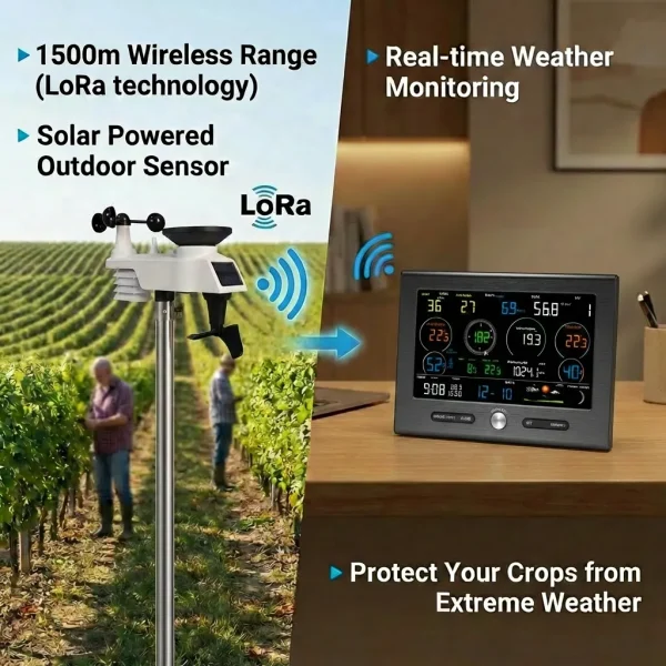 FT-0370L 4921ft Long Range WiFi Weather Station with Solar Outdoor Sensor