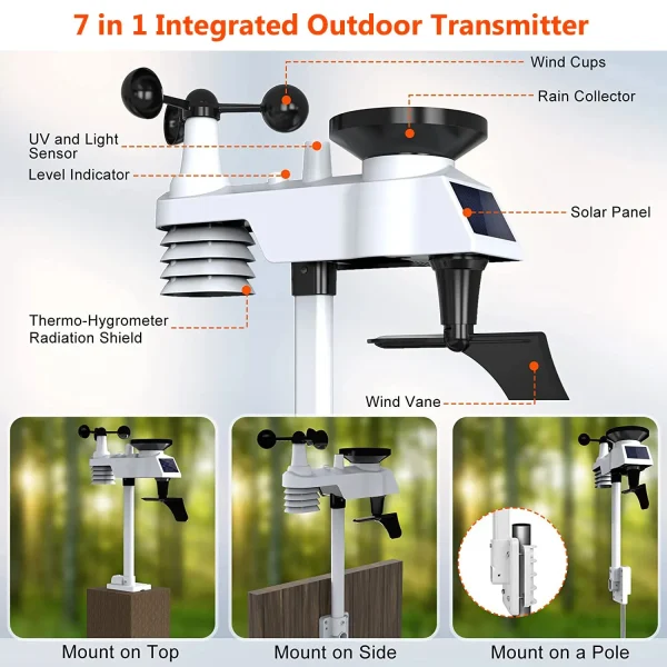 FT-0370L 4921ft Long Range WiFi Weather Station with Solar Outdoor Sensor